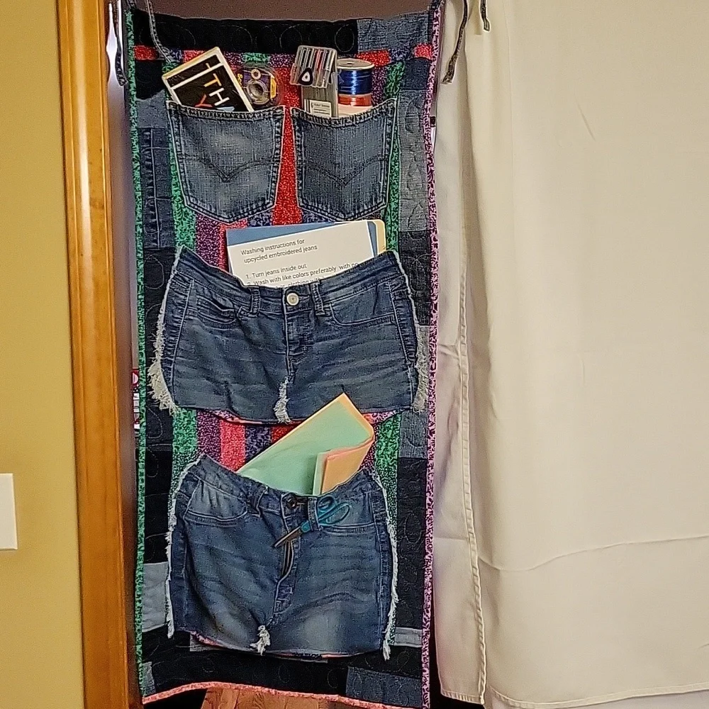 Upcycled Molly Made It Organizer Hand crafted denim & colorful quilted storage